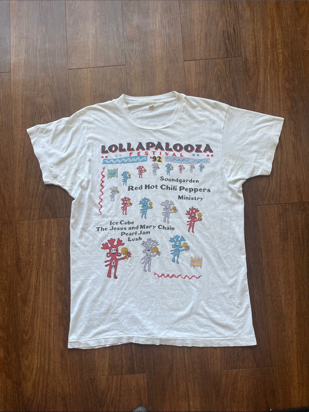 VTG Lollapalooza '92 White Graphic Short Sleeve Tee single stitch